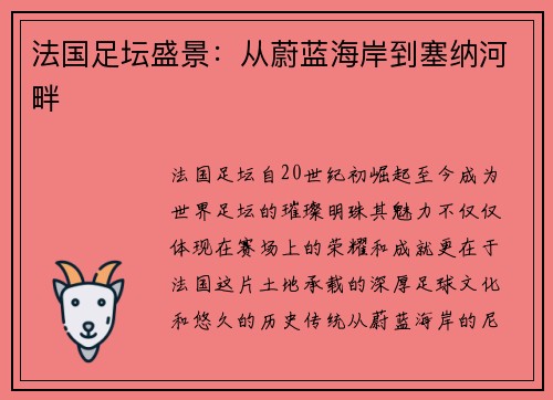 法国足坛盛景：从蔚蓝海岸到塞纳河畔
