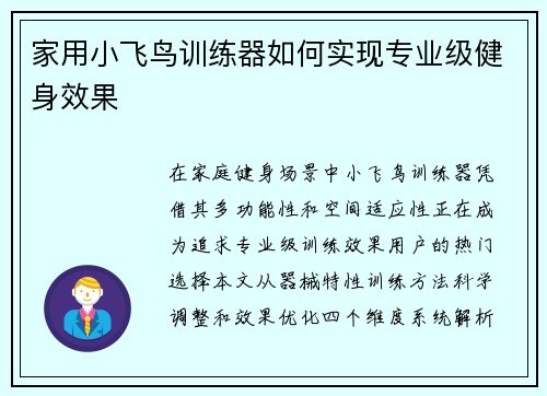 家用小飞鸟训练器如何实现专业级健身效果